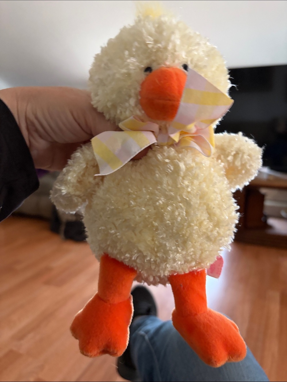 ROSS Plush Cream Chick Chickapea Bird Toy with Orange Beak, Feet & Pastel Bow